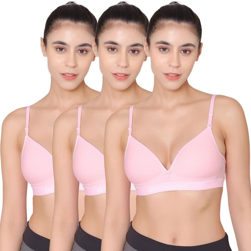 Bodycare Cotton Spandex Padded Non wired Tshirt Bra-Pack of 3