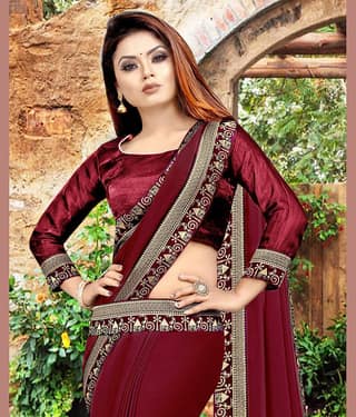 WXW Fashion Lycra Embroidered Regular Saree With Unstitched Blouse Piece ( Brown )