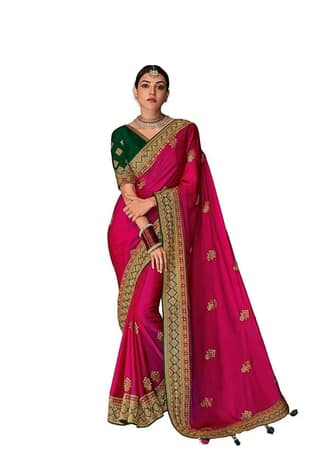HHK Fashion Women's Work Rangoli Silk 5.5 Meter Saree with Unstitched Blouse Piece