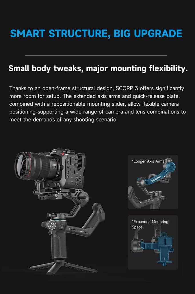 FeiyuTech SCORP 3 Gimbal Stabilizer for Camera, Built-in AI Tracking Sensor & Detachable Remote Control, 3.5KG Payload Camera Stabilizer with Touch Screen, Vertical Shooting view 3