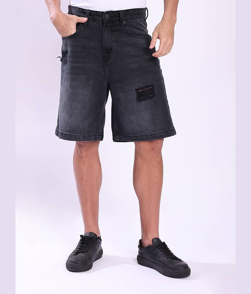 Bene Kleed Charcoal Cotton Men's Denim Shorts ( Pack of 1 )