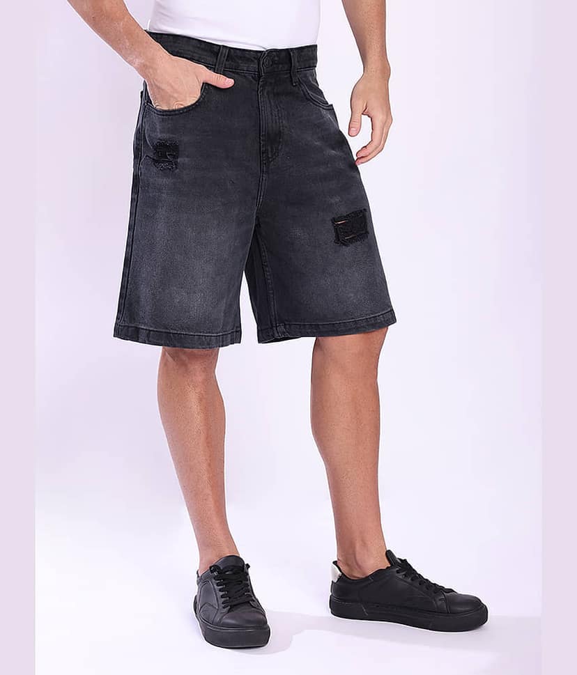 Bene Kleed Charcoal Cotton Men's Denim Shorts ( Pack of 1 ) view 3