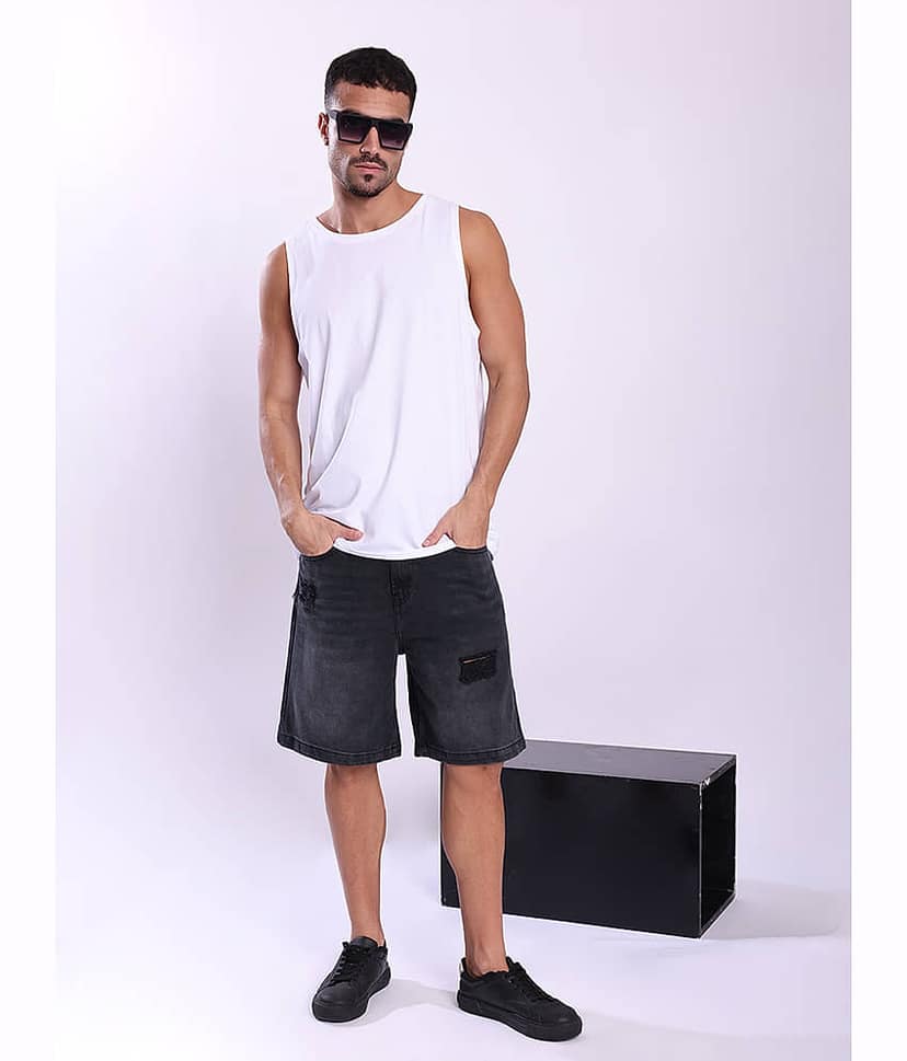 Bene Kleed Charcoal Cotton Men's Denim Shorts ( Pack of 1 ) view 7
