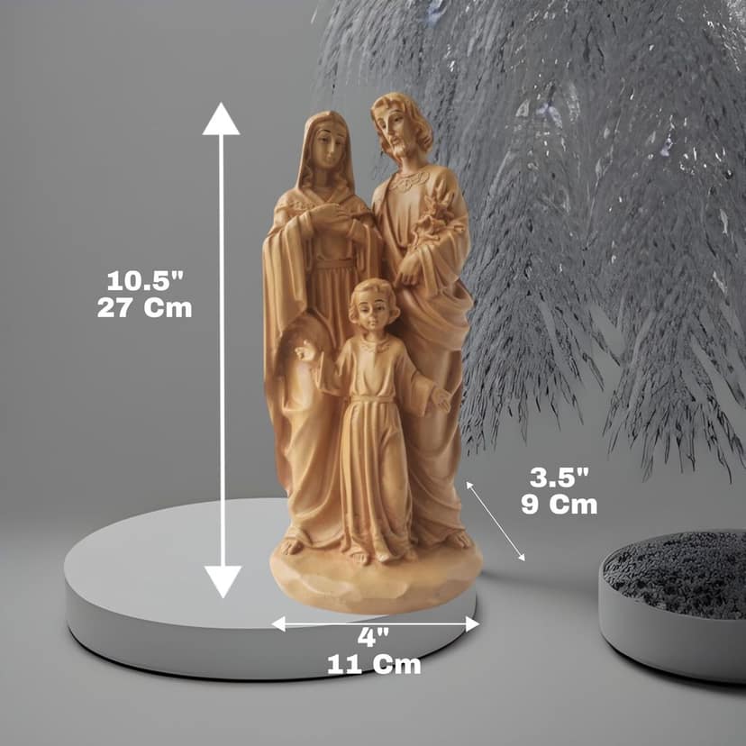 AMS Holy Family Idol | Resin Statue of Infant Jesus, Mother Mary & Saint Joseph � Brown Finish | Christian Religious Figurine for Home Altar, Prayer Room, Church & Spiritual Gifting � 27 cm view 2