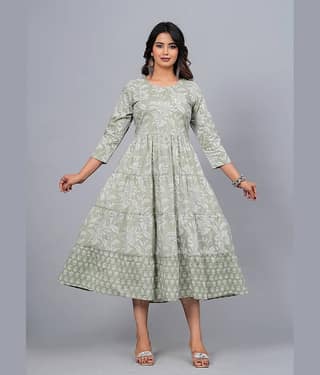 CTMTEX Rayon Flex Printed Anarkali Women's Kurti - Green,White ( Pack of 1 )