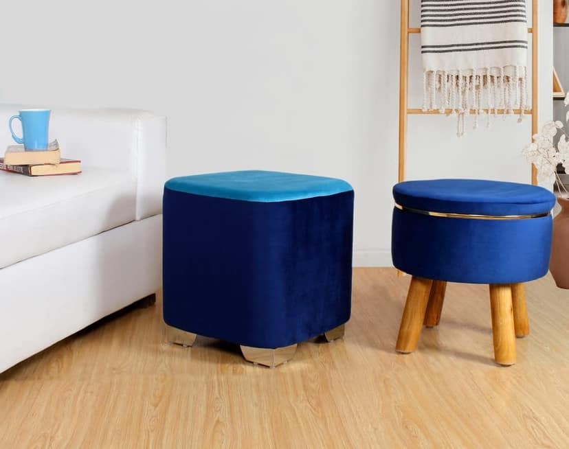 ShadowKart Ottoman Pouffes Sitting Stool for Living Room Furniture Wooden Footstools Puff Mudda Footrest Pouff for Office Home Decor, Combo