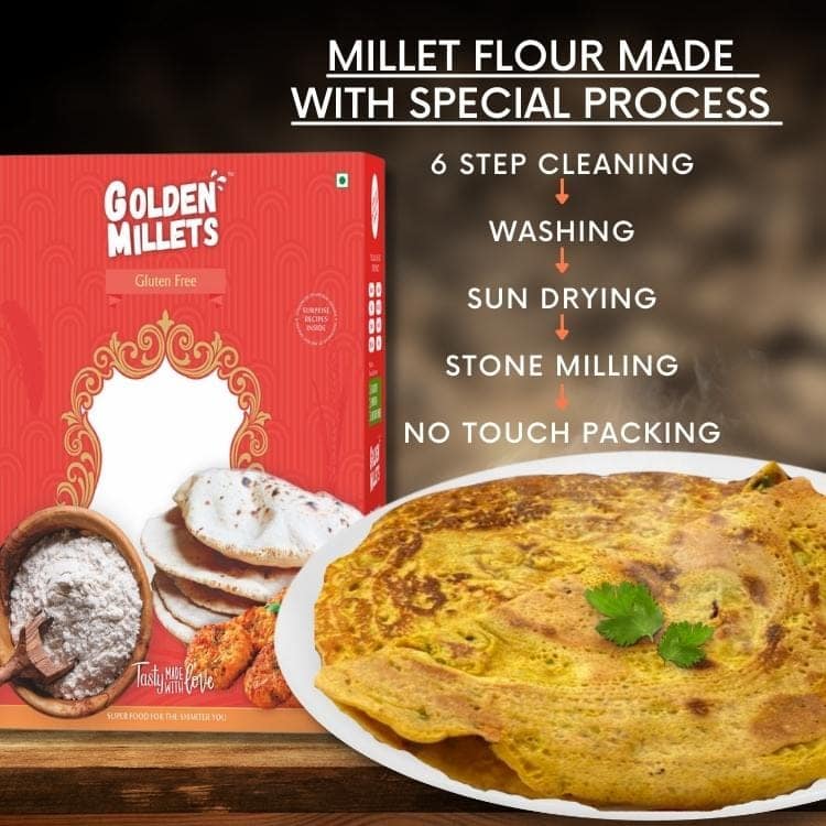 Golden Millets Gluten free Flour Combo | Diabetic Friendly | No Preservative | Jowar Atta | Little Millet Flour | Kodo Millet Flour | Foxtail Millet Flour | Barnyard Millet Flour | (500g x 5) view 4