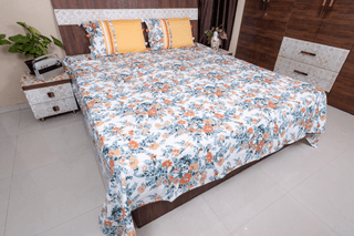 Premium King Size Cotton Bed Cover, Elegantly Embroidered With 2 Pillow Covers (Model 4)