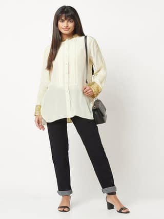 Green Embellished Silk Shirt