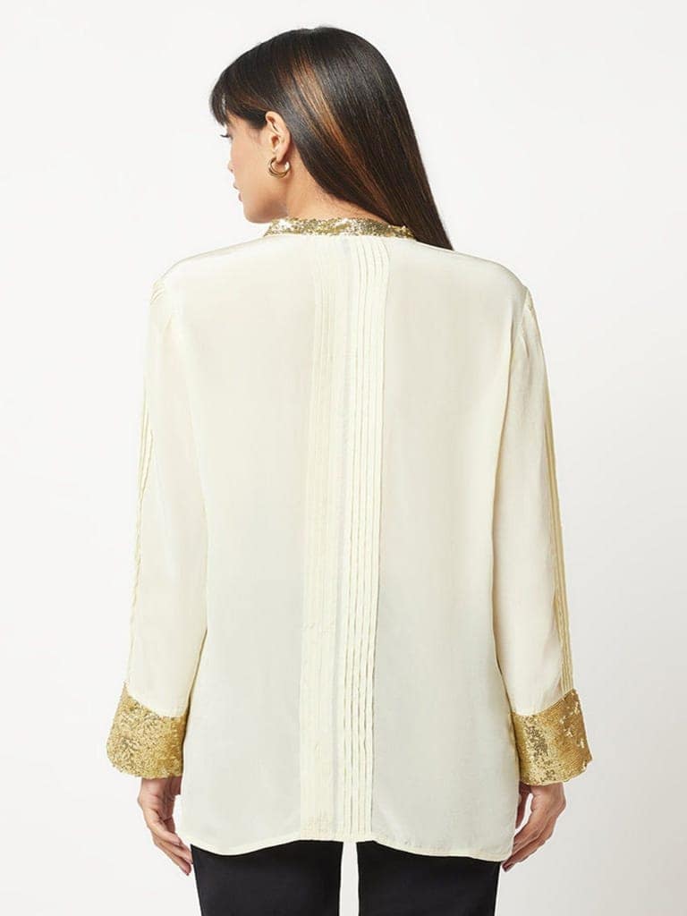 Green Embellished Silk Shirt view 6