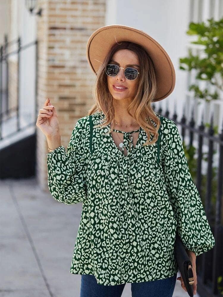 Elchic Green & White Leopard Print Top view 2