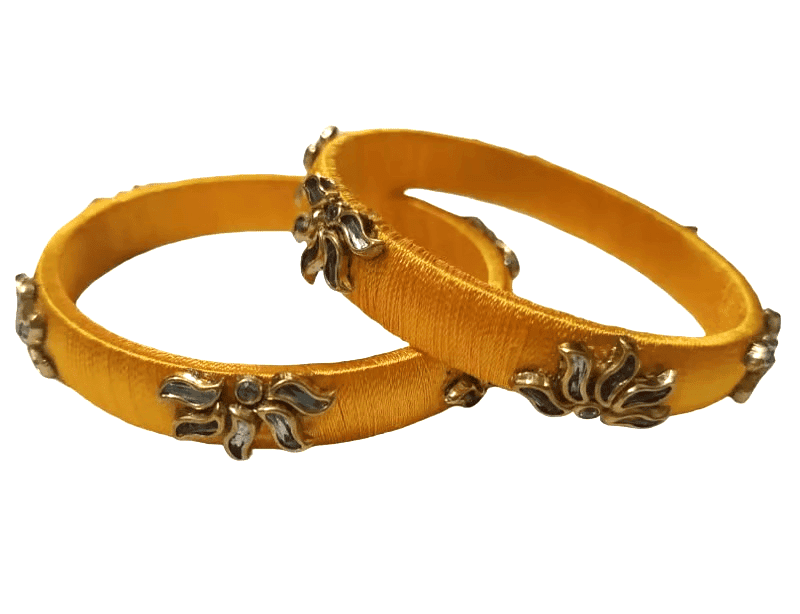 Silk Thread Bangles For Women (Yellow)
