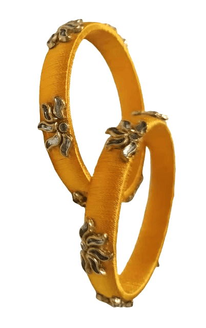 Silk Thread Bangles For Women (Yellow) view 2