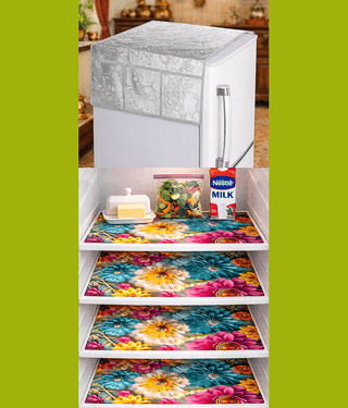 Revexo PVC Floral Fridge Mat & Cover ( 44 30 ) Pack of 5 - Black