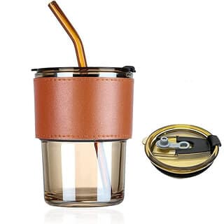 Tea and Cold Coffee Glass Sipper Tumbler with Lid and Straw Cups ands Glass Tumbler(400 ml)