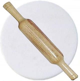URBAN HAAT 10 inch White Marble Chakla/Marble Roti Maker/Marble Rolling Board with seesam Wood Belan 12 inch