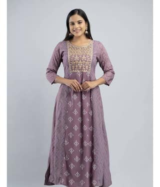 MAUKA - Turquoise Rayon Women's Anarkali Kurti ( Pack of 1 )