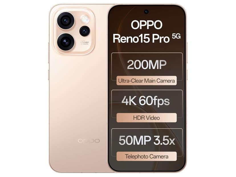 Oppo Reno 15 Pro 5G Smartphone, 12GB RAM, 512GB Storage, Elegant Design - Sunset Gold