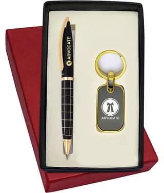 UJJi Advocate Logo Check Pattern Keychain and Pen Gift Set (Pack of 1, Ink Color - Blue)