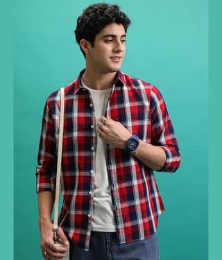 Highlander Cotton Blend Slim Fit Checks Full Sleeves Men's Casual Shirt - Multicolor ( Pack of 1 )