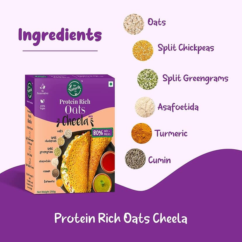 The Naturik Co Oats and Multigrain Cheela Mix Combo - 250g each (Pack of 2), Chilla/Dosa for Ready to Cook, Healthy Breakfast, 20% Protein, Anytime Snack for Kids and Family view 4