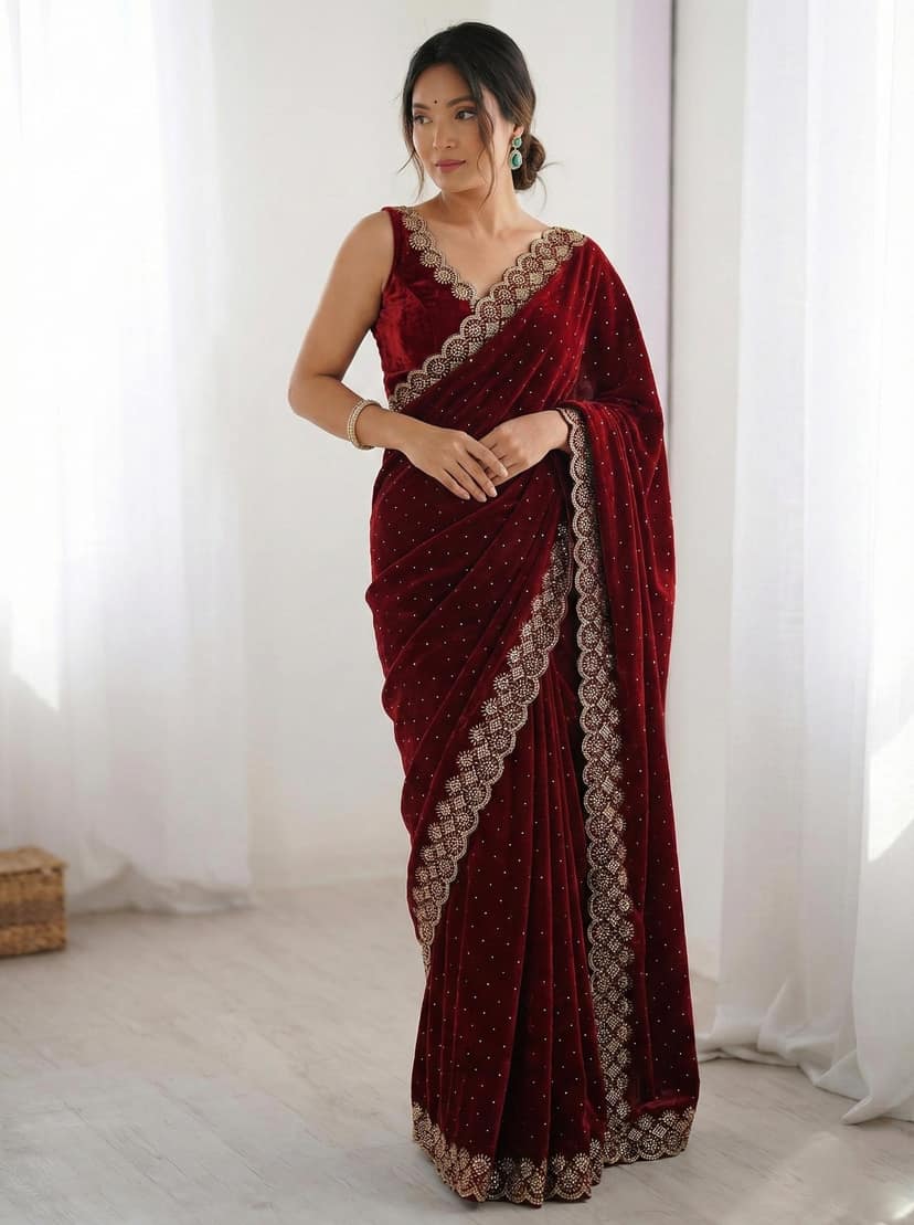 Space Silk Saree with Stone Work
