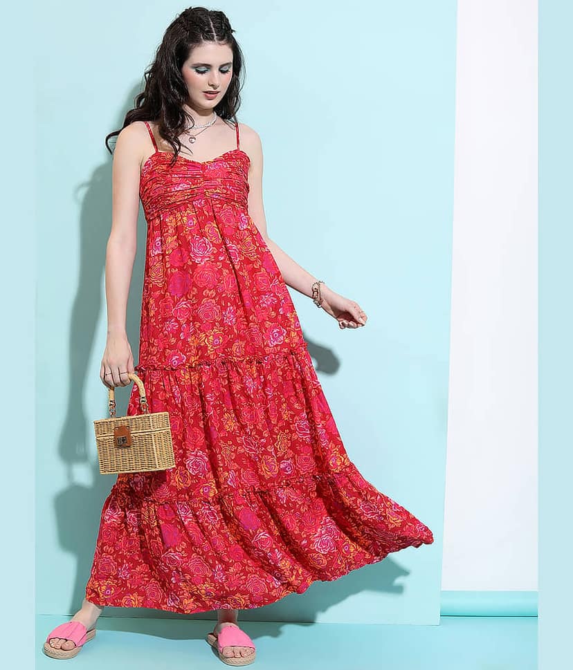 Tokyo Talkies Women Polyester Maxi ( Red ) view 2