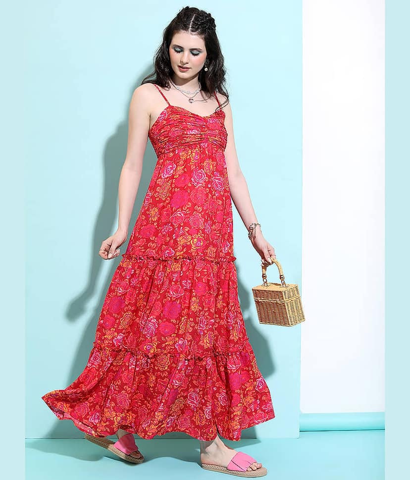Tokyo Talkies Women Polyester Maxi ( Red ) view 5