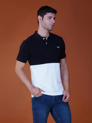 Men’s Premium Cotton Color Block Polo T-shirt Black/White