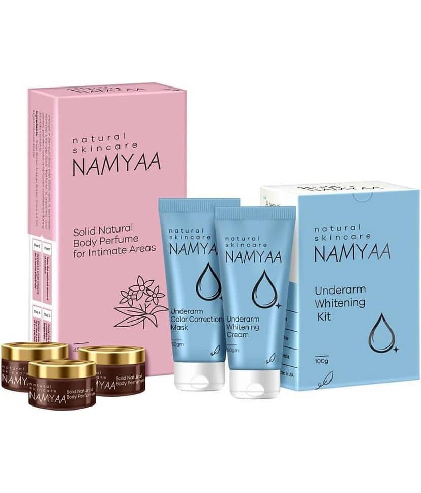 Namyaa Underarm Care Kit- Combo Pack of Underarm Lightening Kit 100g & Intimate Solid Perfumes 45g | Lightens skin tone, controls odour