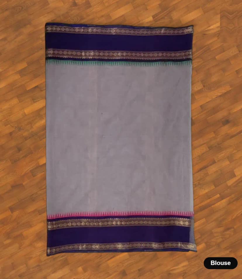 Handwoven Kanchipuram Cotton-Silk Saree in Grey with Contrast Border view 5