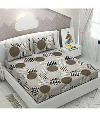 Apala Microfiber Abstract King Size Bedsheet With 2 Pillow Covers - Black