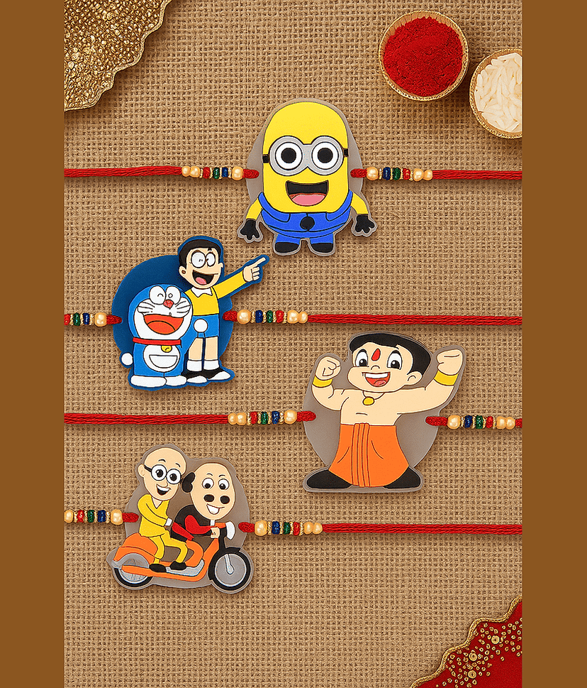 thriftkart - Rakhi Set Multicolour 4 pc Assorted kids favorite Character rakhi