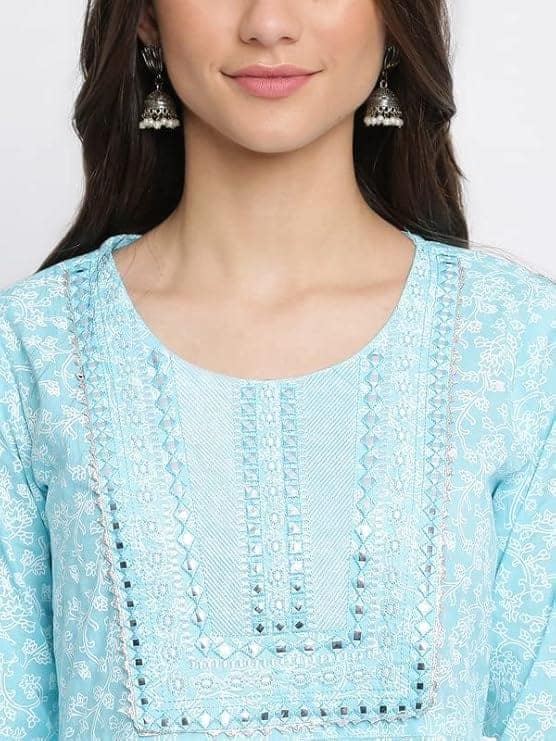 INDIAN KNOTS-Women sky blue and white Printed Pure Cotton Kurta with Palazzos & Dupatta_1101-DG1100101 view 7