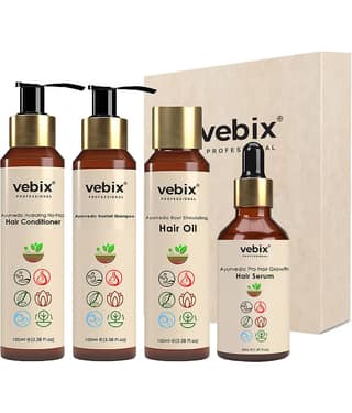 VebixProfessional Customized HairFall Control Regimen All Hair-Ayurvedic Vedix 4 Product Kit- Anti Hairfall Shampoo - Hair Oil - Hair Keratin Conditioner & Hair Growth Serum