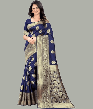 GARIYA Banarasi Silk Woven Saree With Unstitched Blouse Piece ( Rani )