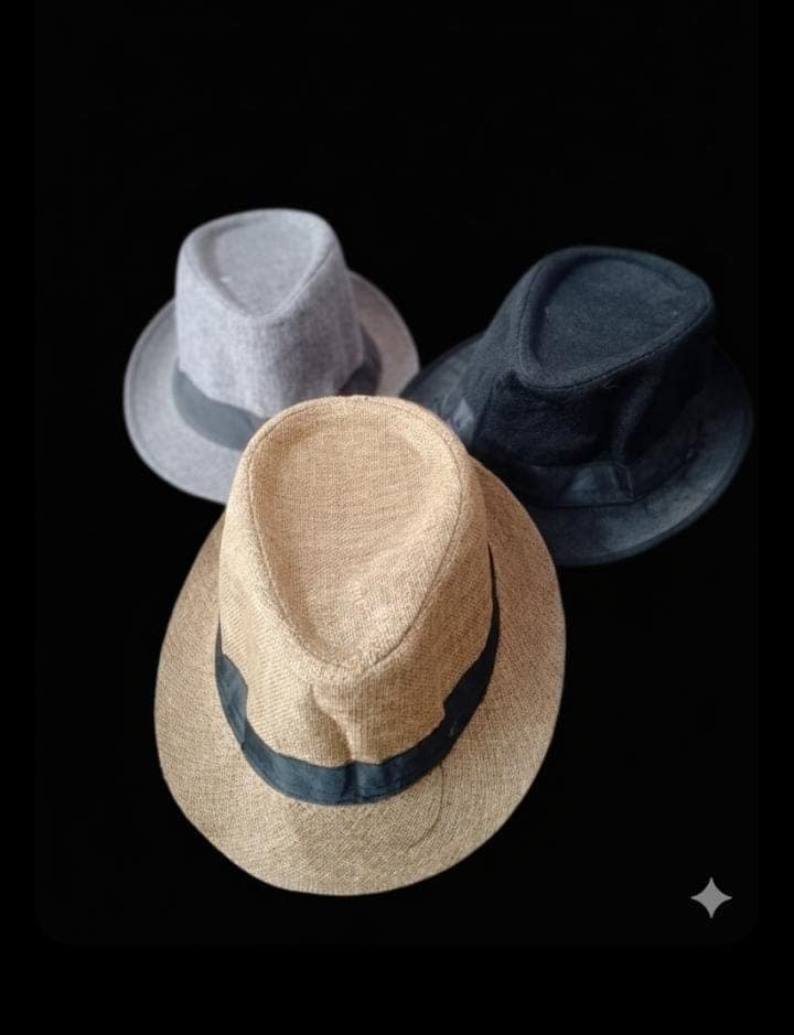 Pack of 3 Unisex Fedora Hats in Grey Black and Beige view 2