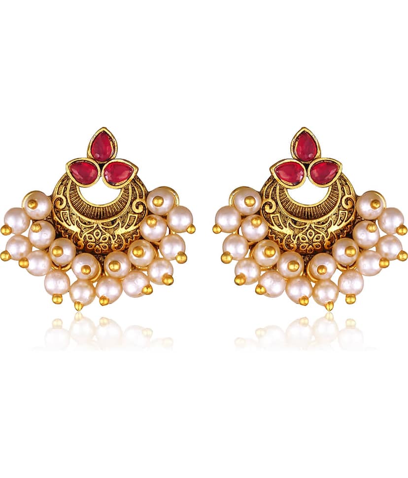 VIVASTRI Red Stud Earrings ( Pack of 1 )