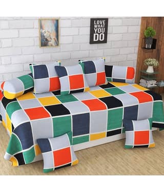 Homefab India Microfibre Gray 3D Print Diwan Set 8 Pcs
