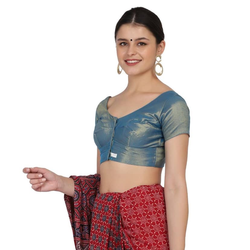 JISB Stitched Tissue Blouse, Blue view 3