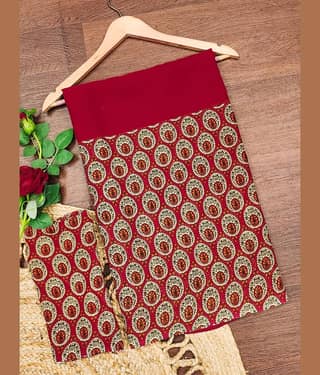 ANAND SAREES Georgette Printed Ilkal Saree With Unstitched Blouse Piece ( Red )