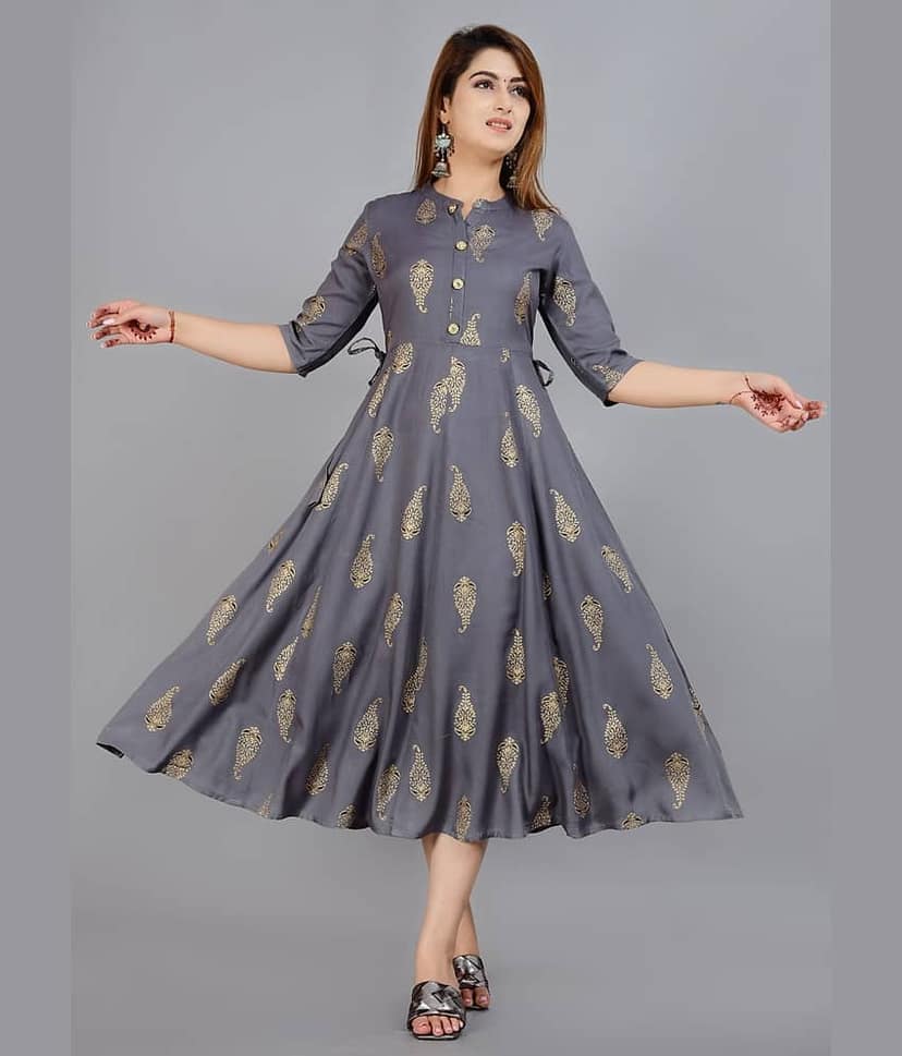 Smien - Yellow Rayon Women's Flared Kurti ( Pack of 1 )