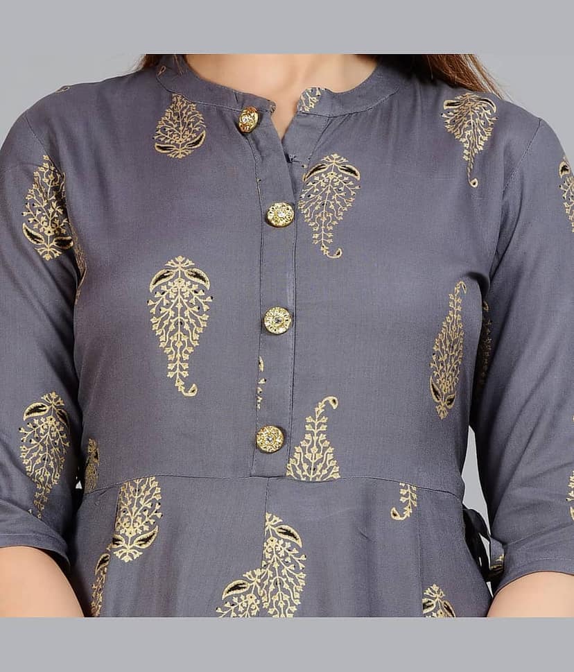 Smien - Yellow Rayon Women's Flared Kurti ( Pack of 1 ) view 2