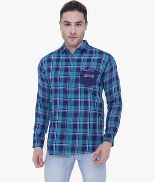 Kuons Avenue - Indigo Cotton Blend Slim Fit Men's Casual Shirt ( Pack of 1 )