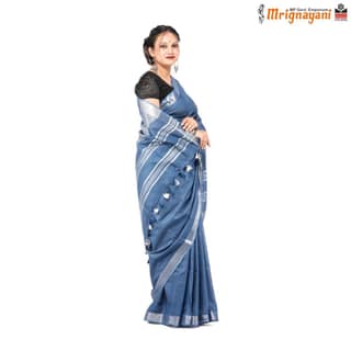 HANDLOOM COTTON LINEN SAREE WITH BLOUSE (SKU - 1SCZ01210522, SAREE-1108)