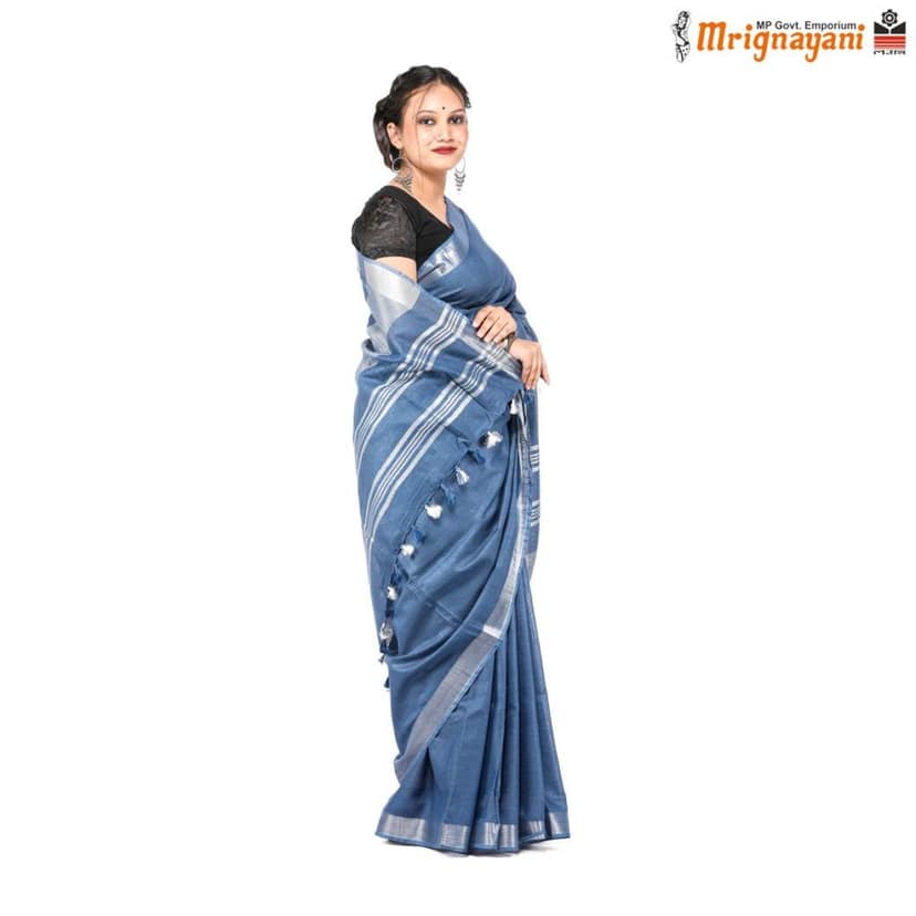 HANDLOOM COTTON LINEN SAREE WITH BLOUSE (SKU - 1SCZ01210522, SAREE-1108)