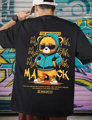 SCOTT FINCHER Men's Summer Casual Short Sleeve T-Shirt with Bear Graphic and Slogan : AA(ARN)BLACK_193