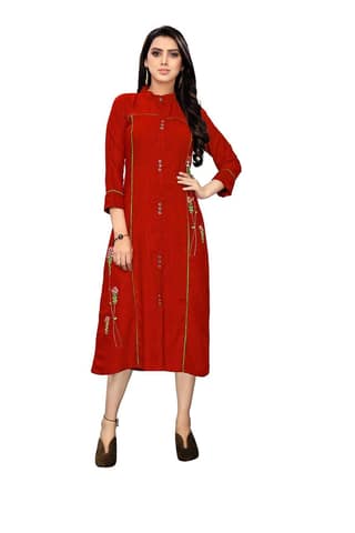 B&T Swara Women's Rayon' Two Tone Slub Kurti (BT141_Maroon_M) (Medium, Maroon)