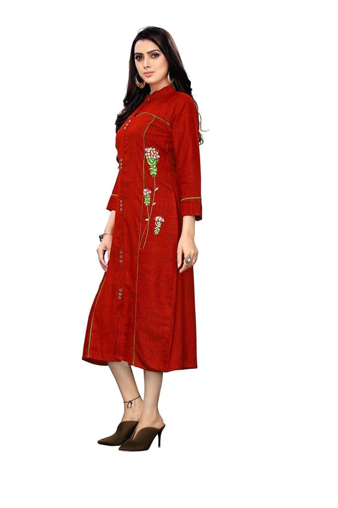 B&T Swara Women's Rayon' Two Tone Slub Kurti (BT141_Maroon_M) (Medium, Maroon) view 2