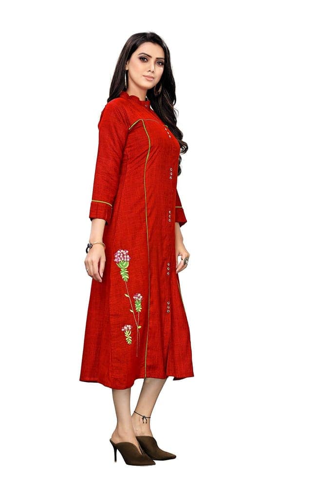B&T Swara Women's Rayon' Two Tone Slub Kurti (BT141_Maroon_M) (Medium, Maroon) view 3
